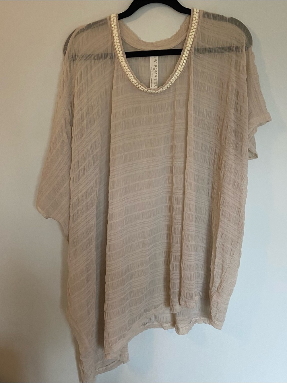 Free People New Romantics Sheer Oversized Asymmetrical Top Champagne Blush